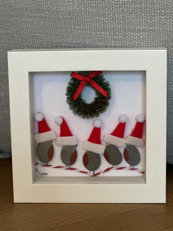 Christmas robin pebble art