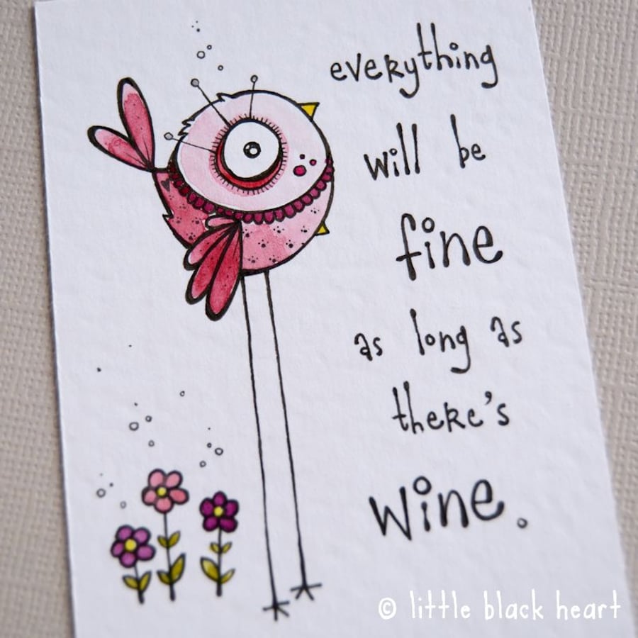 wine bird - original aceo