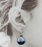Navy and white oval teardrop dangle earrings in copper and enamel with trees - Image 3
