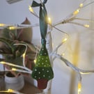 Snowy Christmas tree fused glass hanging ornament, festive window decoration