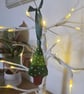 Snowy Christmas tree fused glass hanging ornament, festive window decoration