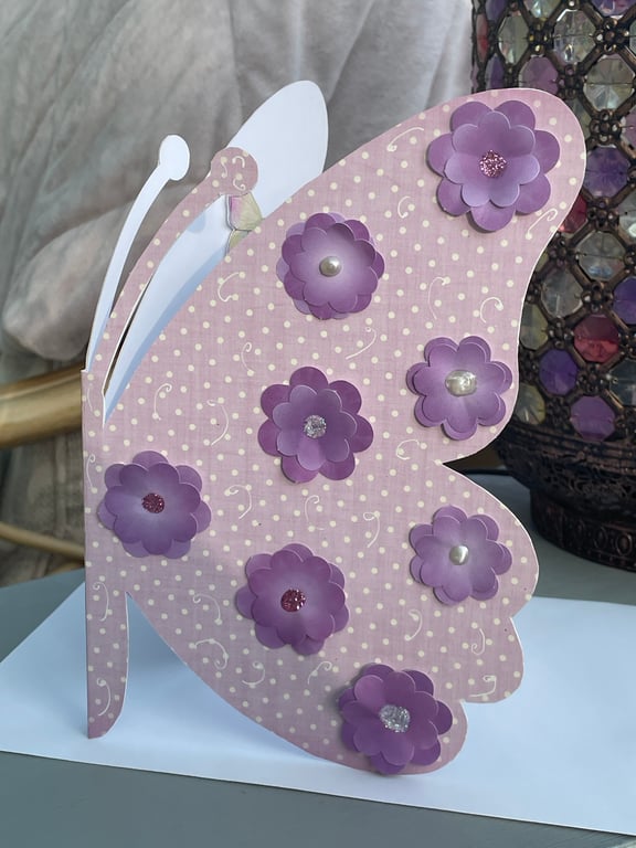 Beautiful butterfly dotty and flowers shaped card