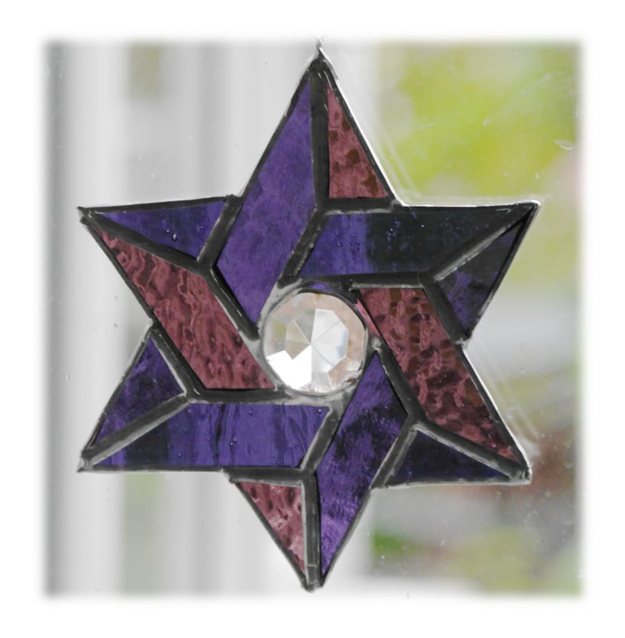 Star of David (Magen David) Suncatcher Stained Glass Purple 018