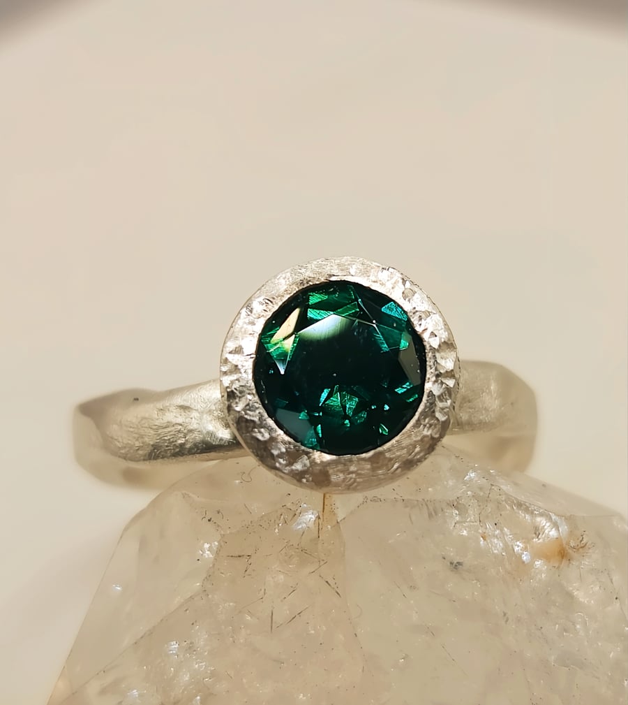 Organic Sterling Silver Emerald Ring - Handmade Contemporary Jewellery