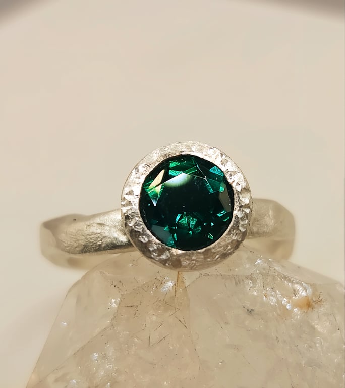 Organic Sterling Silver Emerald Ring - Handmade Contemporary Jewellery