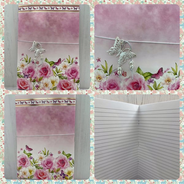 SOLD Pink Roses and Butterfly A5 Notebook B7