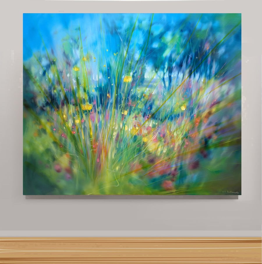 Chaos in the Meadow is a joyful semi abstract flower meadow painting