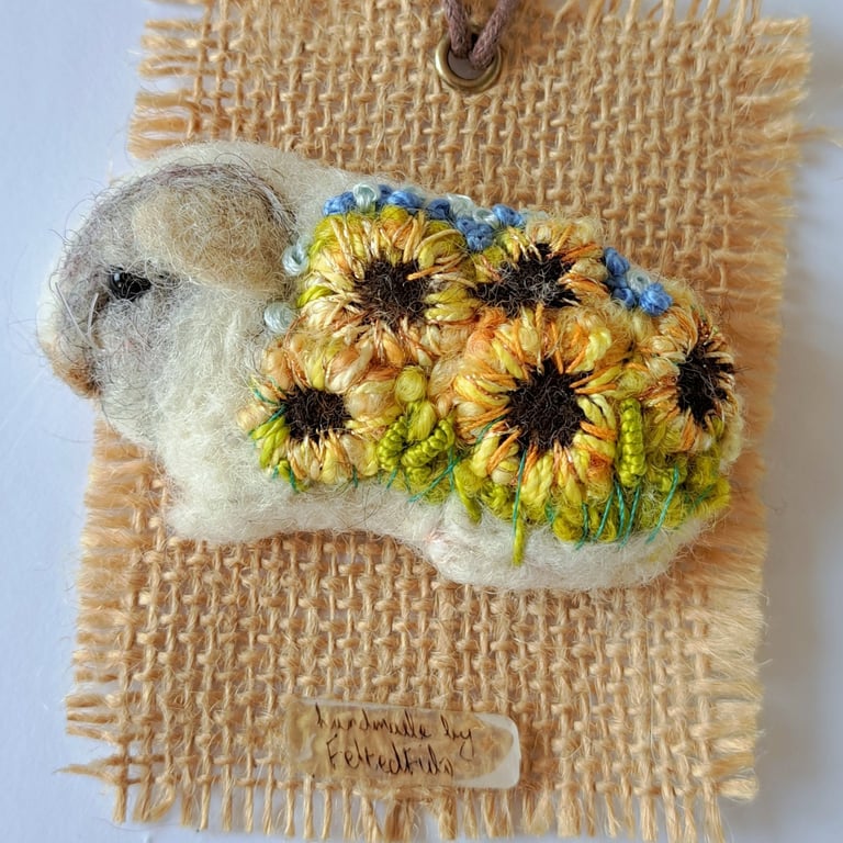 Guinea Pig Brooch Felted and Embroidered