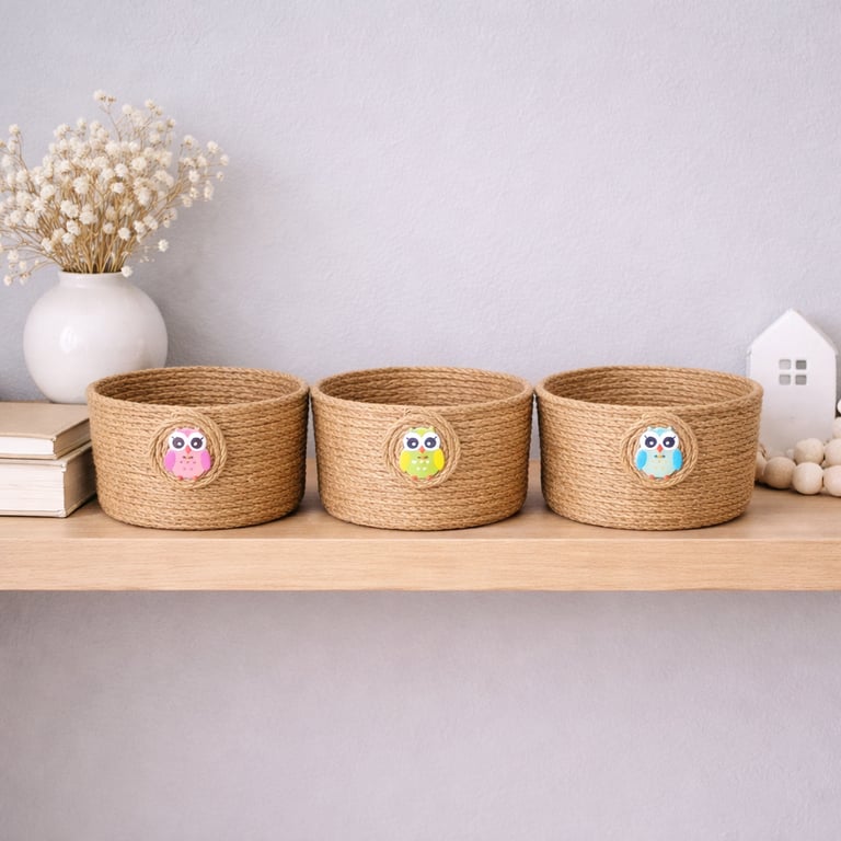 Rustic Owl Twine Storage Pots UK Handmade Housewarming Gift