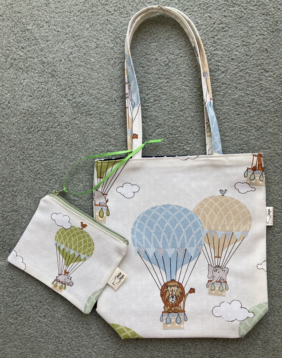 Animals in Balloons Tote and Purse, Child's tote and purse, Handmade in the UK