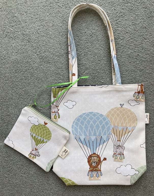 Animals in Balloons Tote and Purse, Child's tote and purse, Handmade in the UK