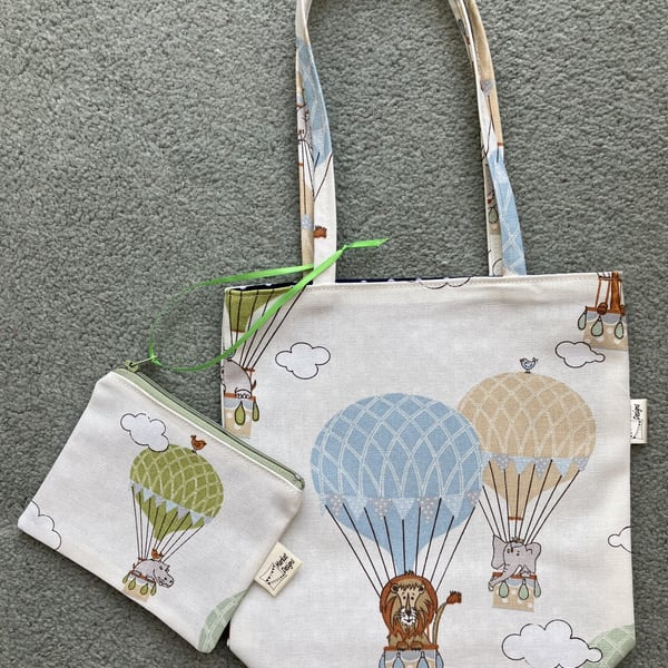 Animals in Balloons Tote and Purse, Child's tote and purse, Handmade in the UK