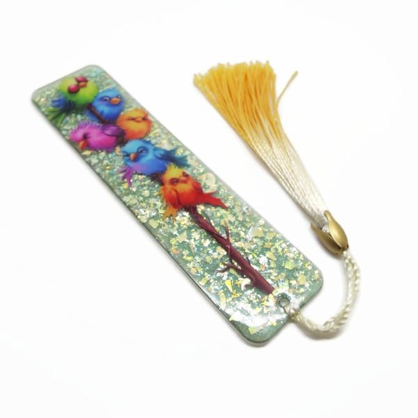 Colourful Birds Handmade Bookmark with Metallic Background