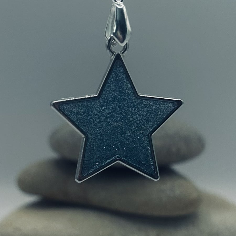 Teal Glitter Star Pendant Cosmic Necklace