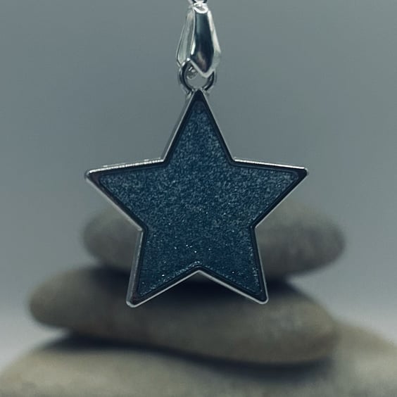 Teal Glitter Star Pendant Cosmic Necklace