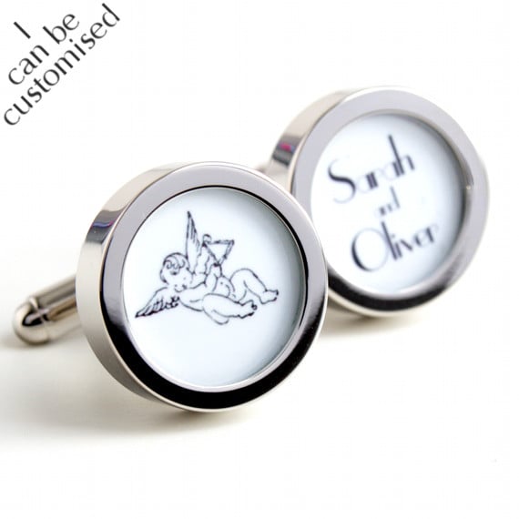 Custom Groom Cufflinks with Cupid and the Names of the Bride and Groom 1920s
