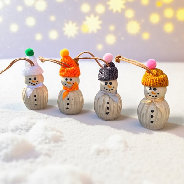Set of 4 Handcrafted Hanging Christmas Tree Snowmen