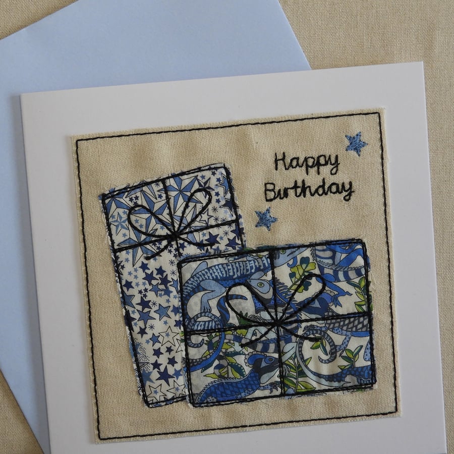 Gift Birthday Card, Textile Birthday Card, Happy Birthday Card, Blues card