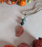 Copper leaf pendant with Indian agate beads and macrame necklace