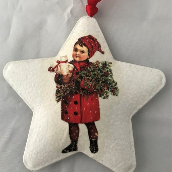 Decorated Christmas Metal Star Decoration Vintage Children Style 2 Child Holly