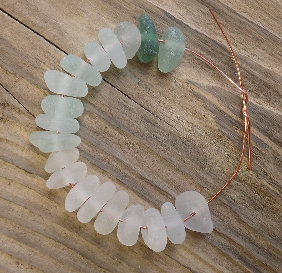 19 Natural sea glass beads,middle drilled, chunkies ,supplies (86)