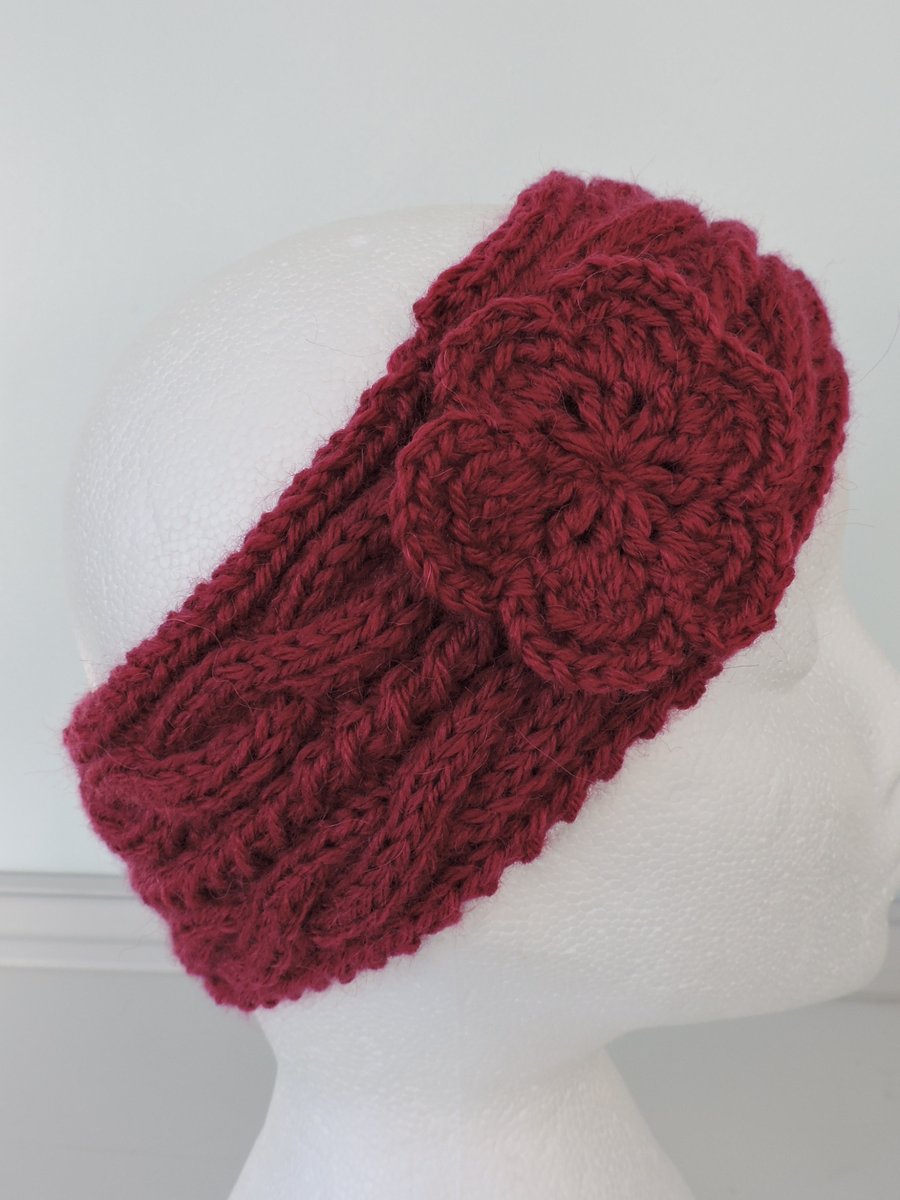 Knitted Headband, Ski Band, Ear Warmers  Adults Raspberry