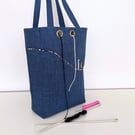 Knitting project bag blue floral