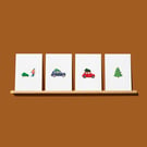 Christmas Cards Pack of 4 watercolour style tree collection 