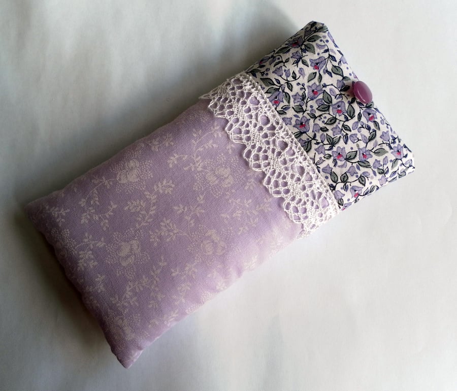 Glasses Case, Lilac with White  Lace trim