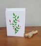 Stencilled Leaves and Red Flower Buds Greeting Card 