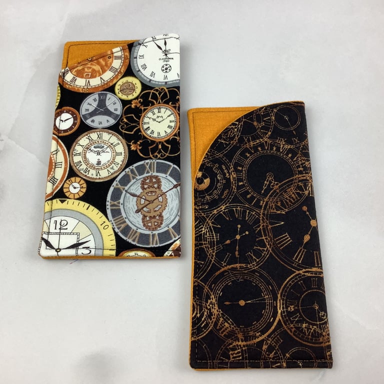 Clocks glasses case, Steampunk slip case, options, handmade