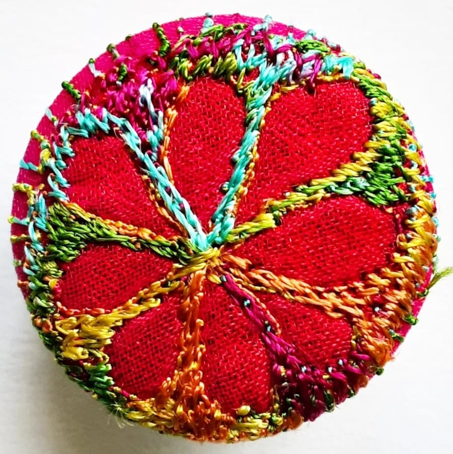 Buttons 1 inch button Hand Dyed Silks and Cottons Free Machine Embroidery Button