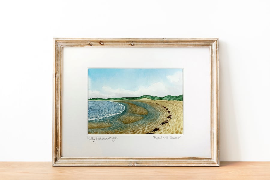 7" x 9" Beadnell beach seascape mini watercolour painting