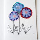 Handmade 'Flower Trio' Fabric Blank Greeting Card 