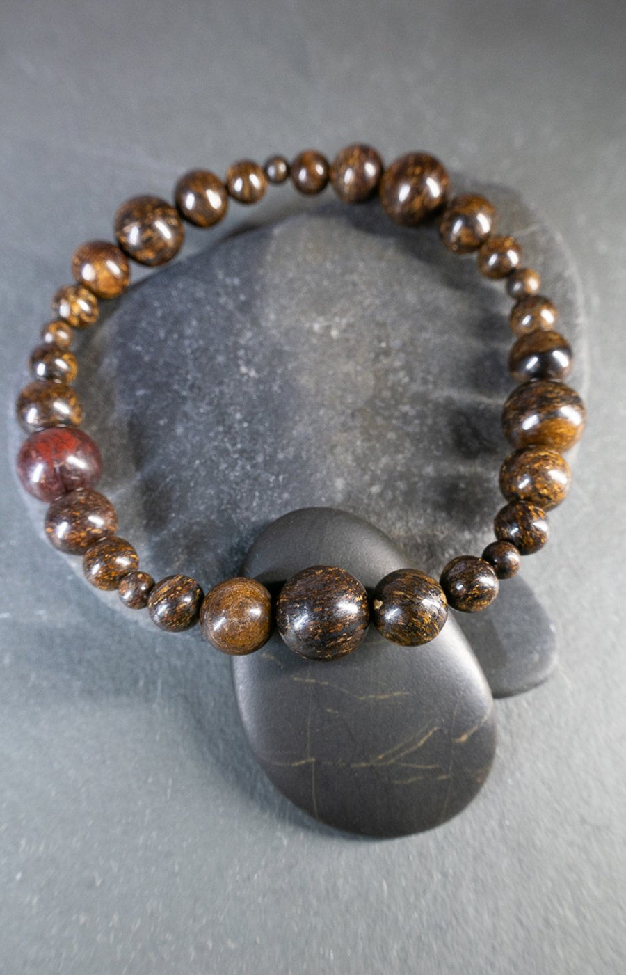 Bracelet Bronzite chunky stretchy handmade gem bracelet 
