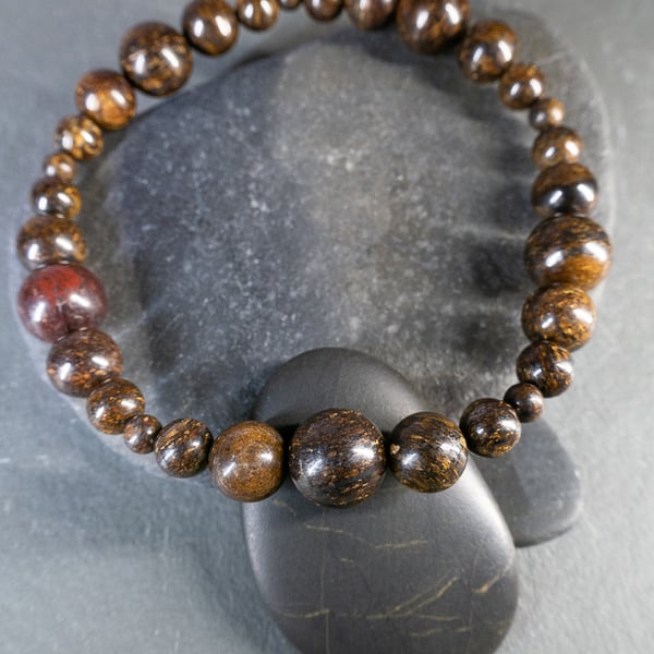 Bracelet Bronzite chunky stretchy handmade gem bracelet 