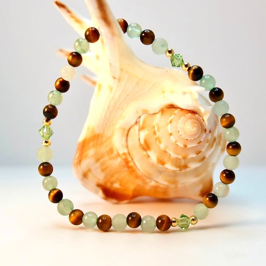 Tiger's Eye And Green Aventurine Bracelet - Handmade In Devon