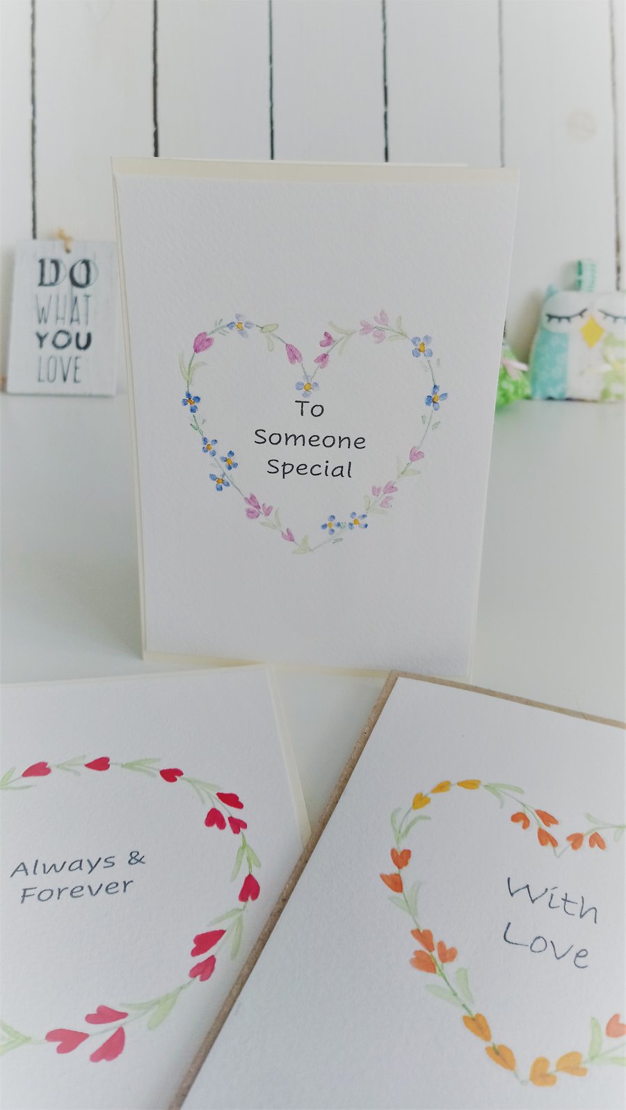 Original Hand Painted "To Someone Special" Card with Pink & Blue Flower Wreath