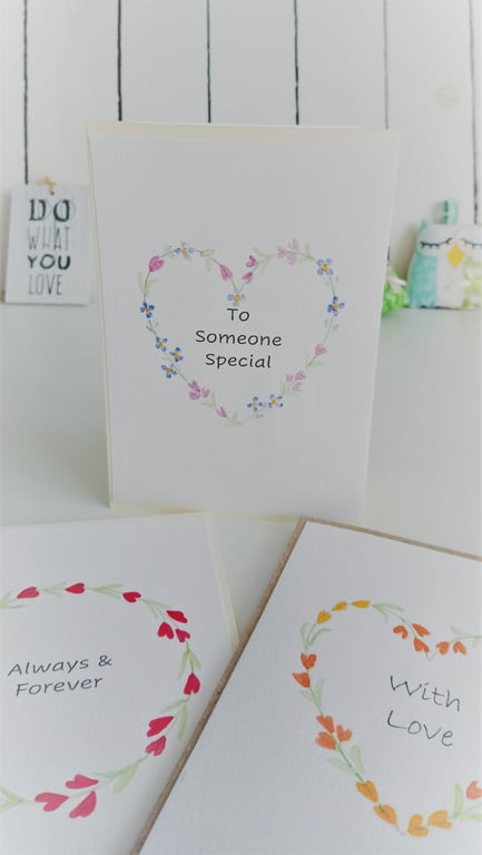 Original Hand Painted "To Someone Special" Card with Pink & Blue Flower Wreath