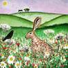 Floral Hare, blank greetings card