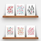 Pack of 6 -  Flowers - Floral - A6 White Linen Note Cards & Envelope Set