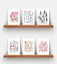 Pack of 6 -  Flowers - Floral - A6 White Linen Note Cards & Envelope Set