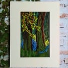 Bluebell woodland picture needle felted and embroidered. 