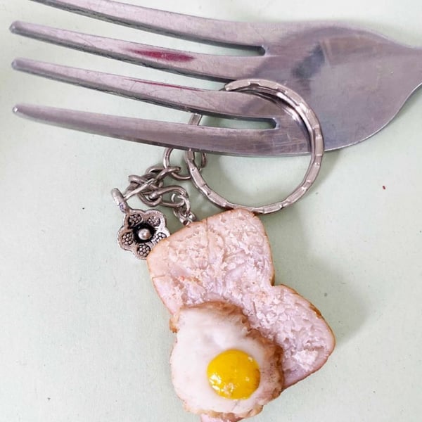 Miniature Fried Egg Toast Keychain