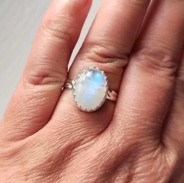 Sterling Silver Blue Flash Moonstone Adjustable... - Folksy