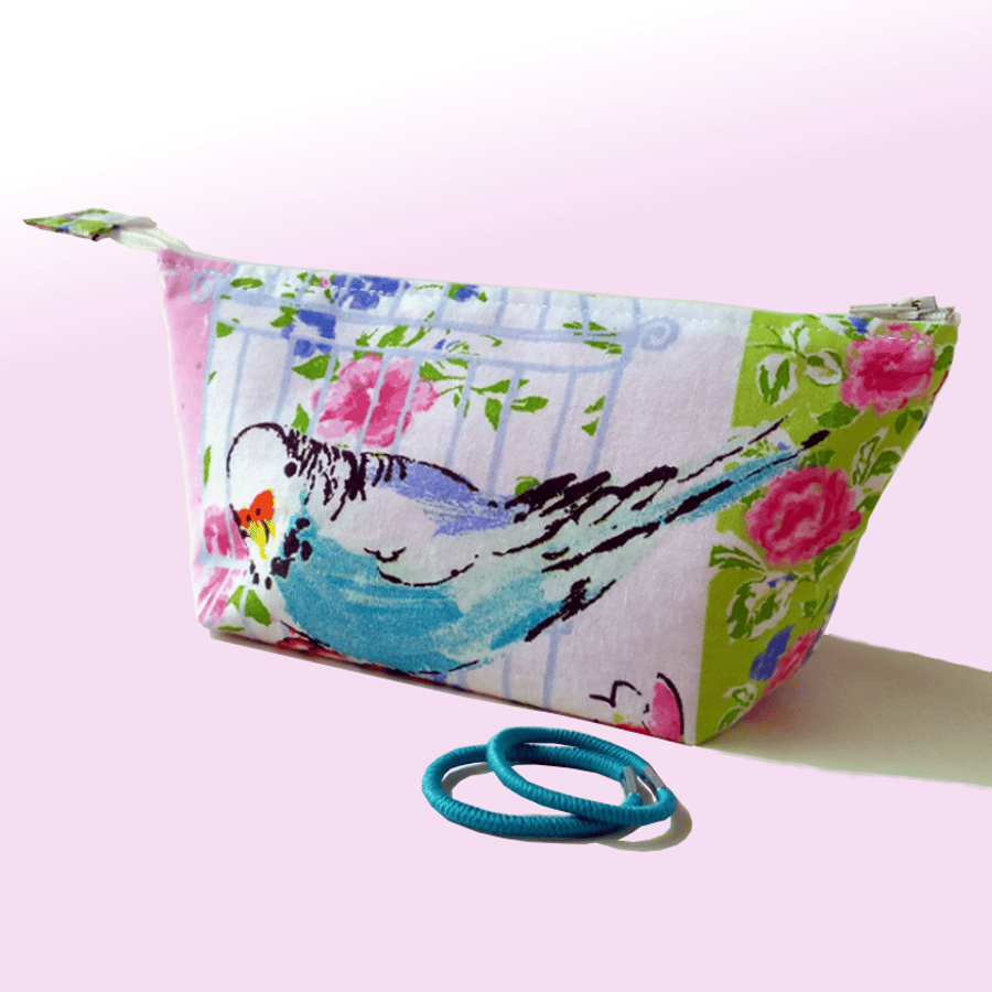 Budgie zipped pouch, make-up bag, small