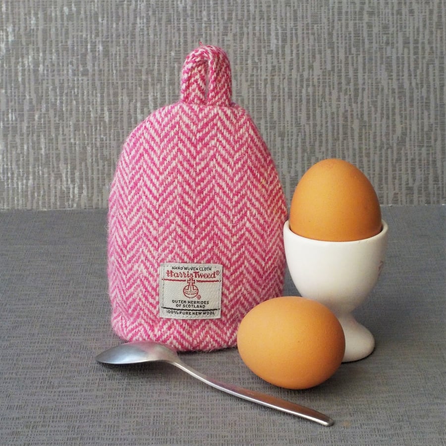 Harris tweed egg cosy pink herringbone fabric egg-warmer