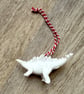 White Stegosaurus Dinosaur Ornament - Upcycled Toy