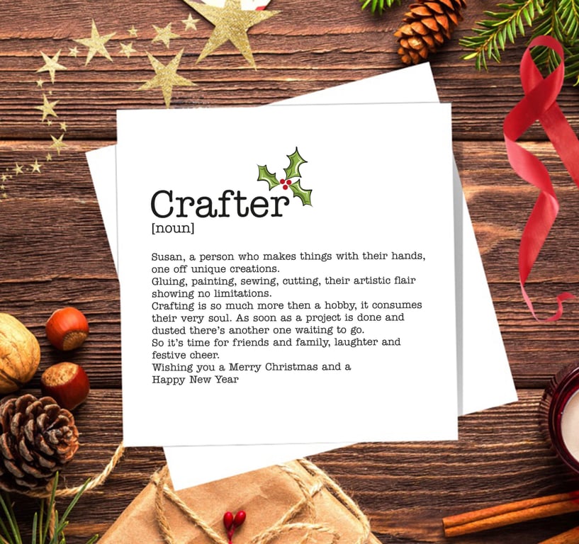 Crafter Definition Christmas Card - personalised, blank inside