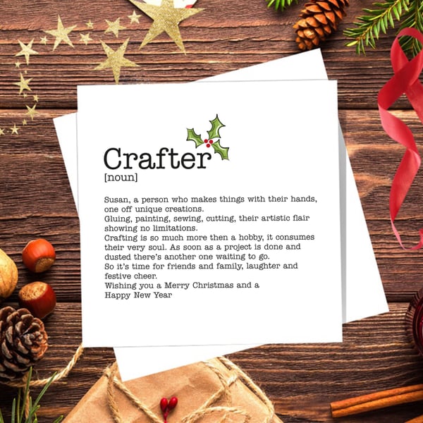 Crafter Definition Christmas Card - personalised, blank inside